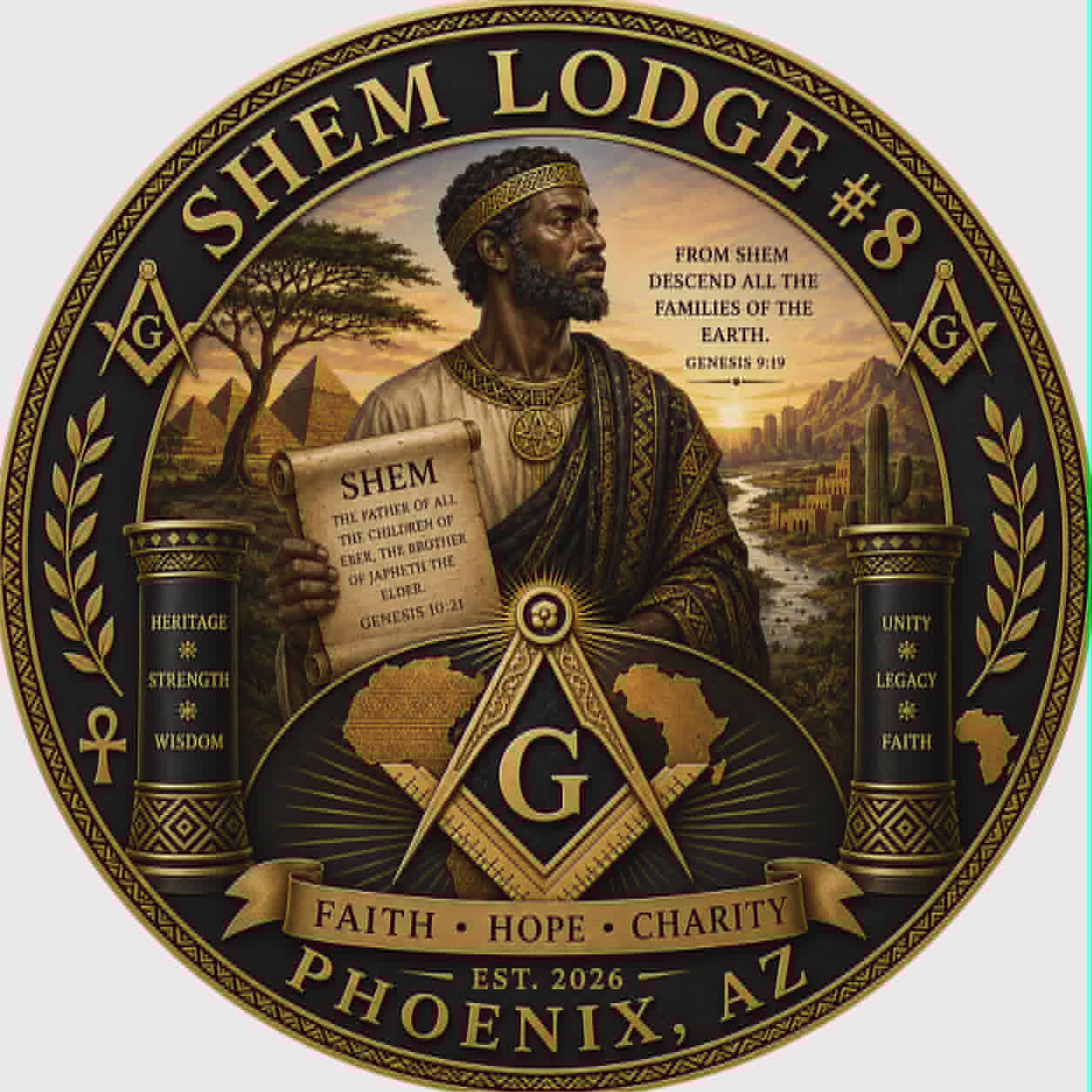 Shem Lodge No. 8 - Builders of Civilization, Servants of Humanity Logo